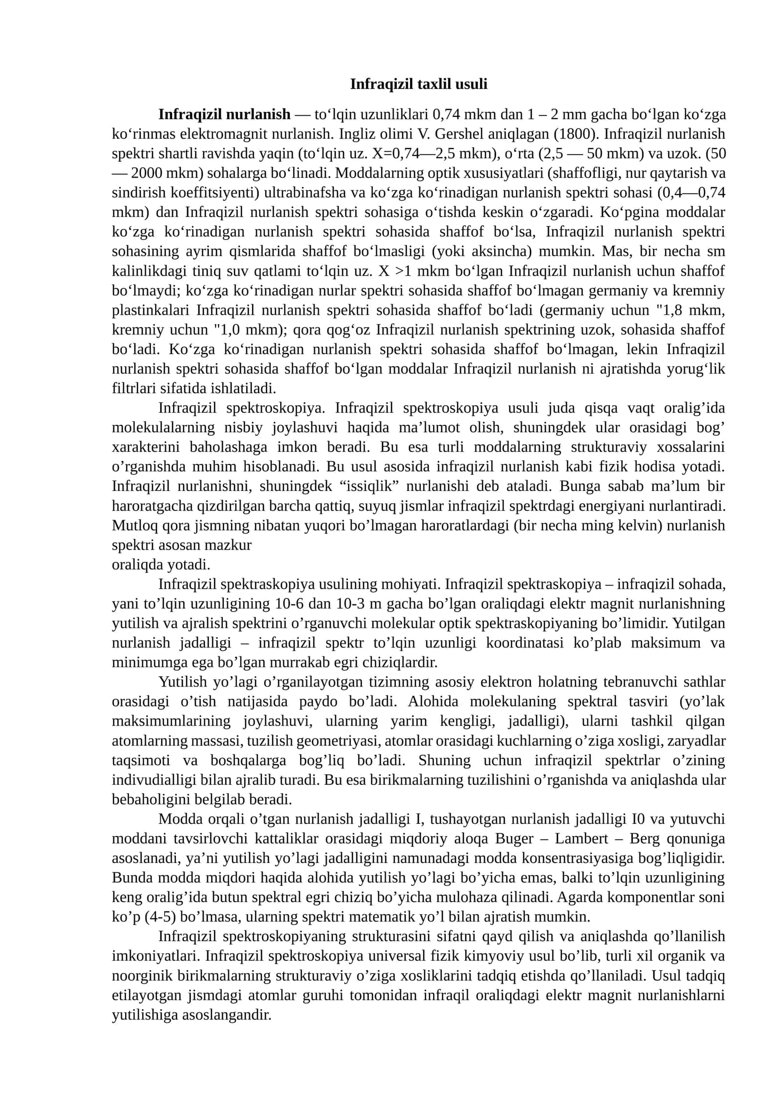 Infraqizil taxlil usuli