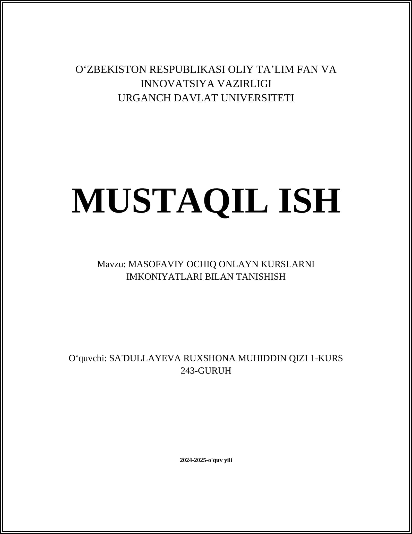 MASOFAVIY OCHIQ ONLAYN KURSLARNI IMKONIYATLARI BILAN TANISHISH