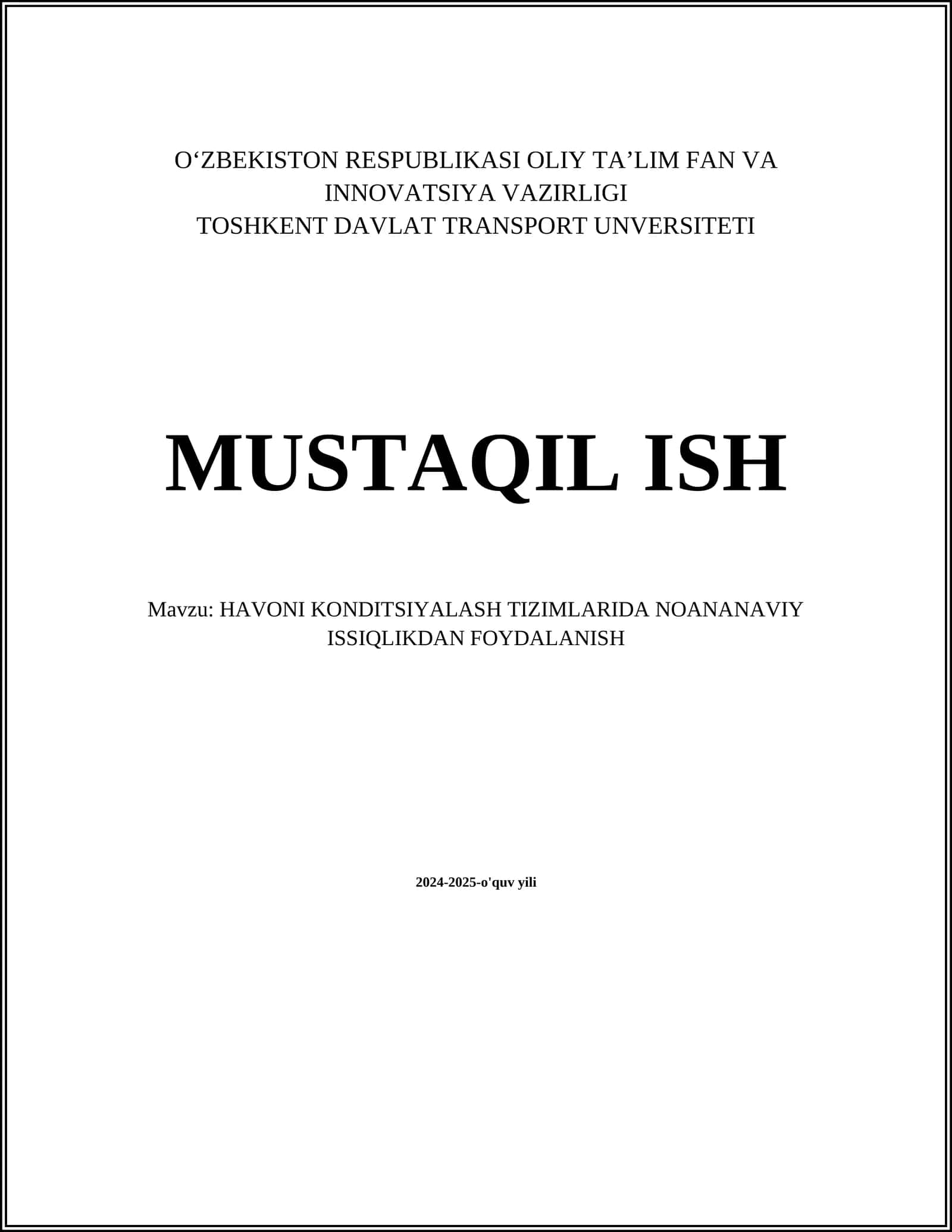 HAVONI KONDITSIYALASH TIZIMLARIDA NOANANAVIY ISSIQLIKDAN FOYDALANISH