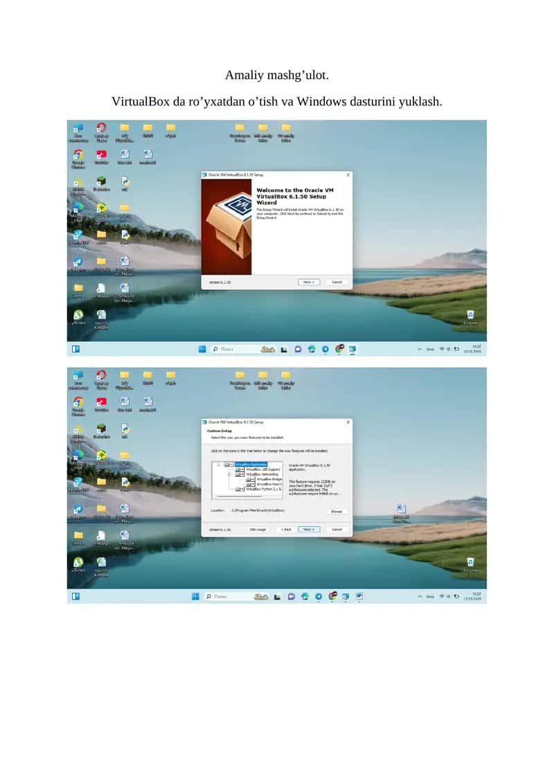 VirtualBox da ro’yxatdan o’tish va Windows dasturini yuklash