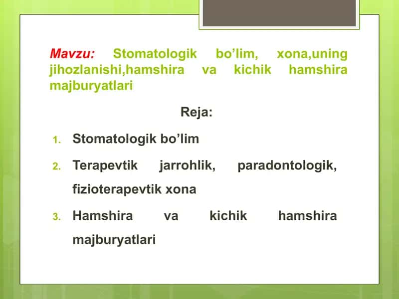 Stomatologik bo’lim