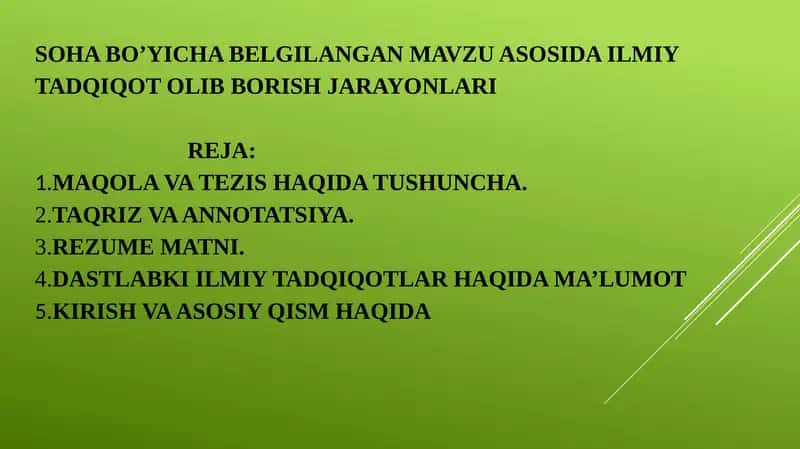 Soha bo’yicha belgilangan mavzu asosida ilmiy tadqiqot olib borish jarayonlari