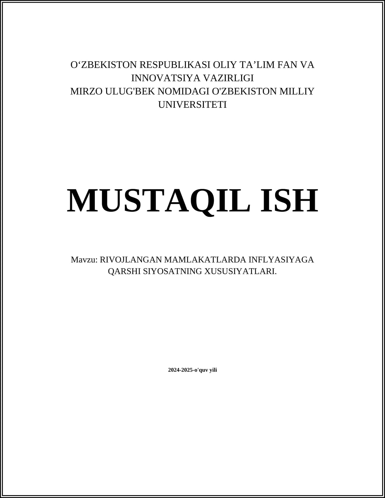 RIVOJLANGAN MAMLAKATLARDA INFLYASIYAGA QARSHI SIYOSATNING XUSUSIYATLARI