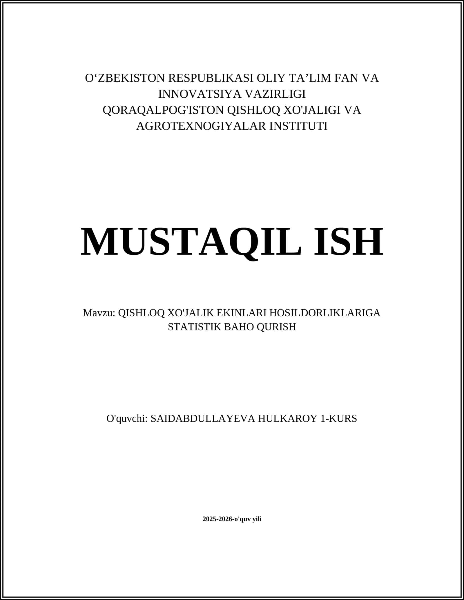 Ekin hosildorligini o'rganishda namunaviy dizayn va namunani olish usullari