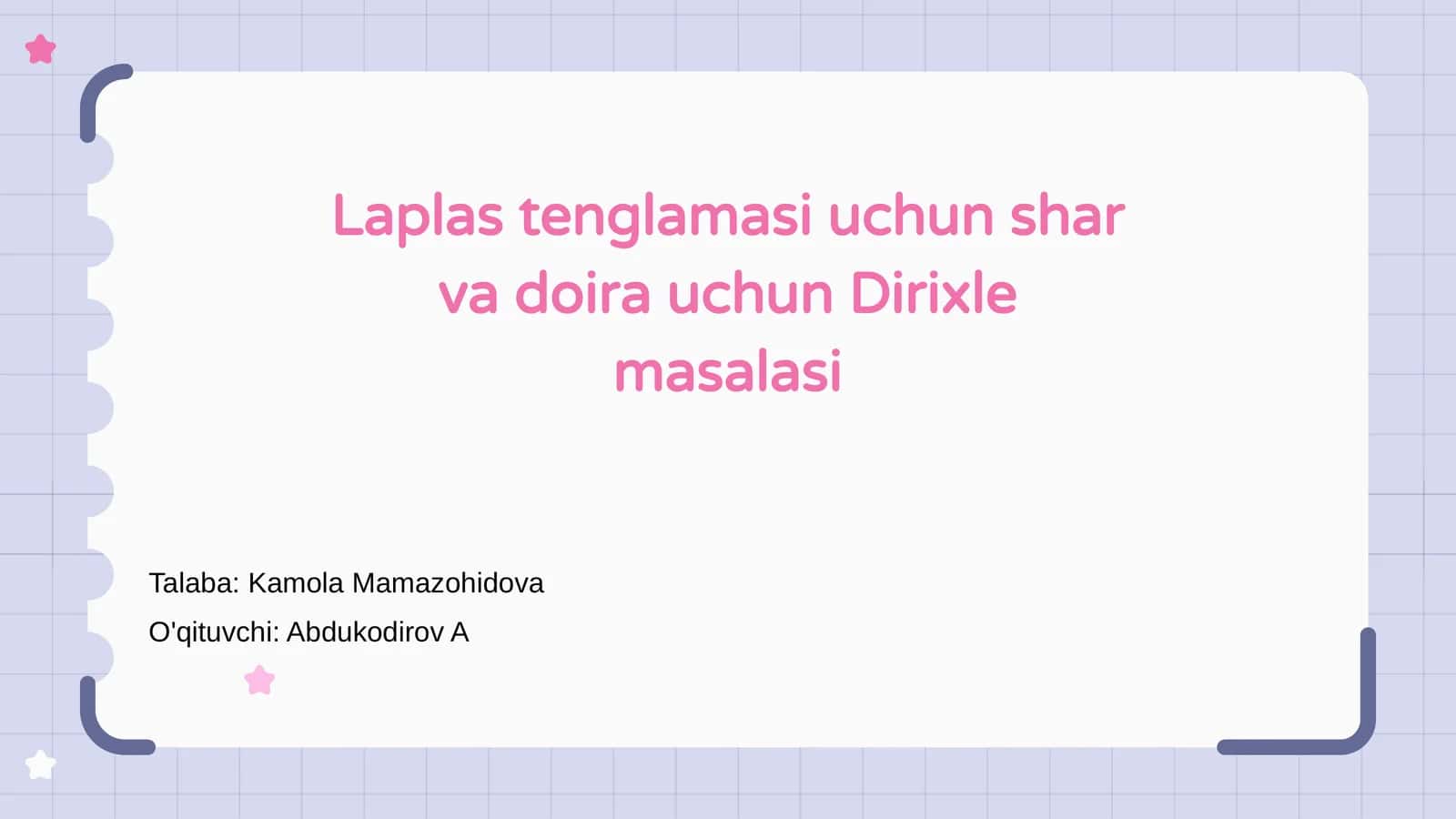 Laplas tenglamasi uchun shar va doira uchun Dirixle masalasi