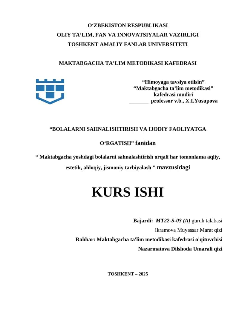 Maktabgacha yoshdagi bolalarni sahnalashtirish orqali har tomonlama aqliy, estetik, ahloqiy, jismoniy tarbiyalash 12.docx