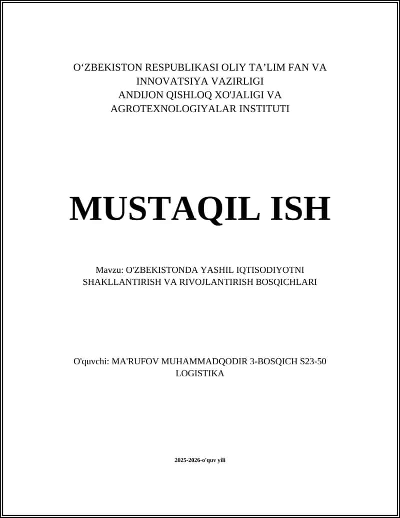O'ZBEKISTONDA YASHIL IQTISODIYOTNI SHAKLLANTIRISH VA RIVOJLANTIRISH BOSQICHLARI