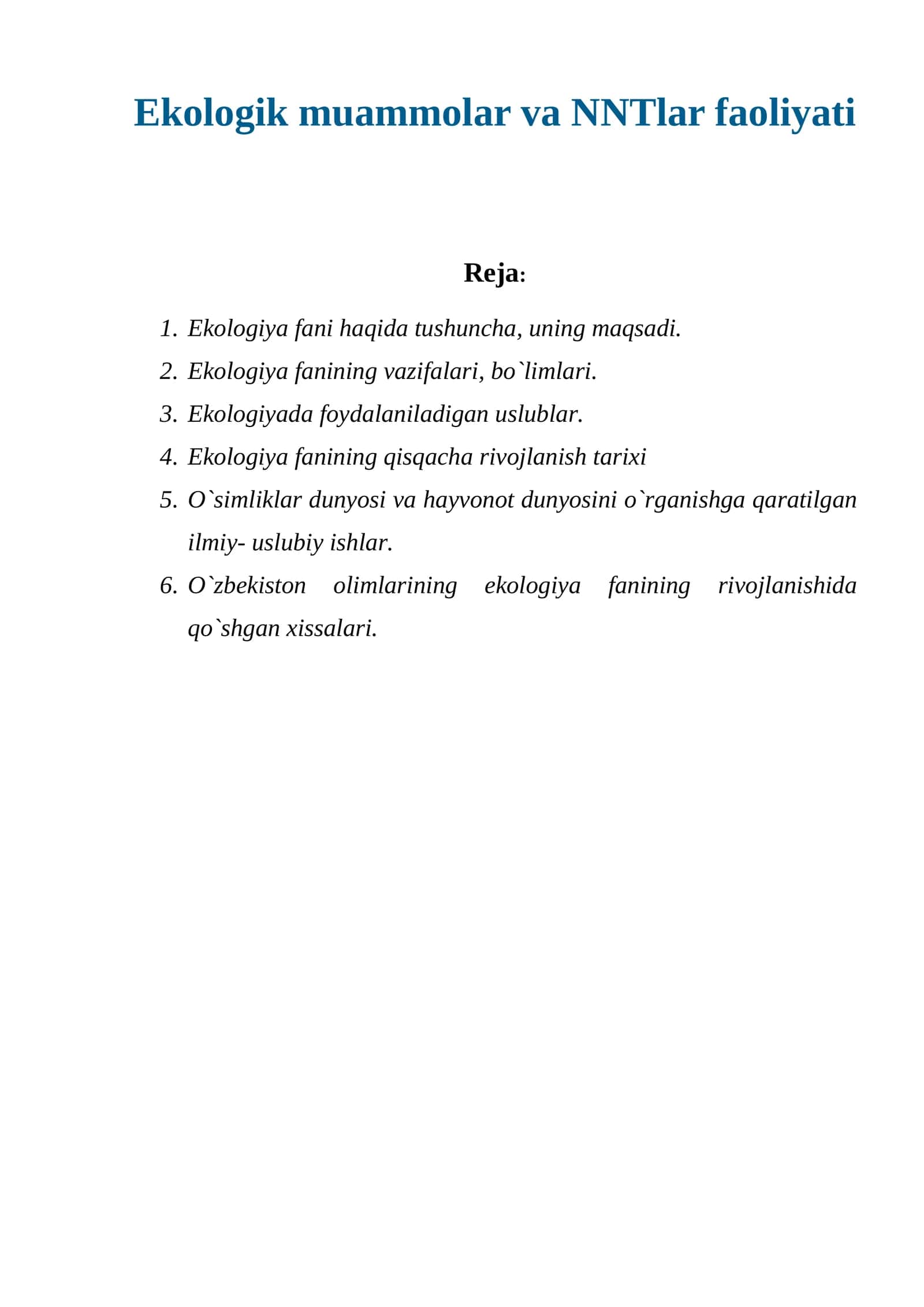 Ekologik muammolar va NNTlar faoliyati