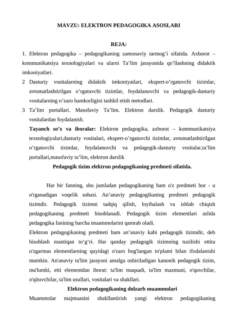 ELEKTRON PEDAGOGIKA ASOSLARI
