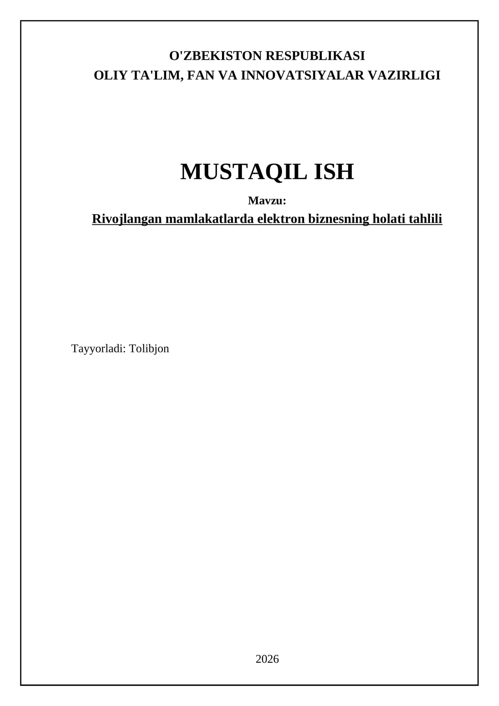 Rivojlangan mamlakatlarda elektron biznesning holati tahlili