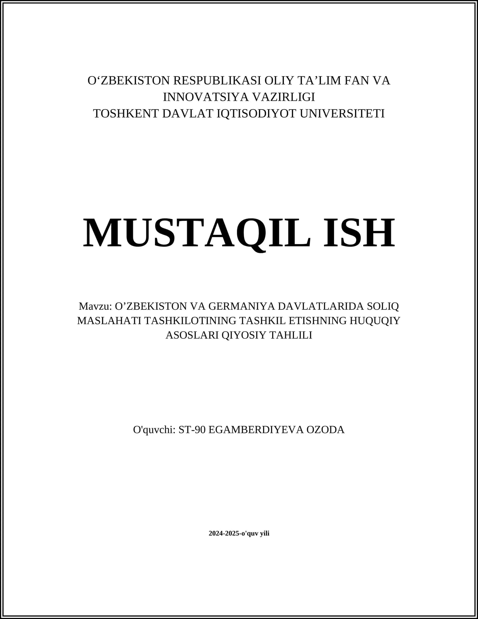 O’ZBEKISTON VA GERMANIYA DAVLATLARIDA SOLIQ MASLAHATI TASHKILOTINING TASHKIL ETISHNING HUQUQIY ASOSLARI QIYOSIY TAHLILI