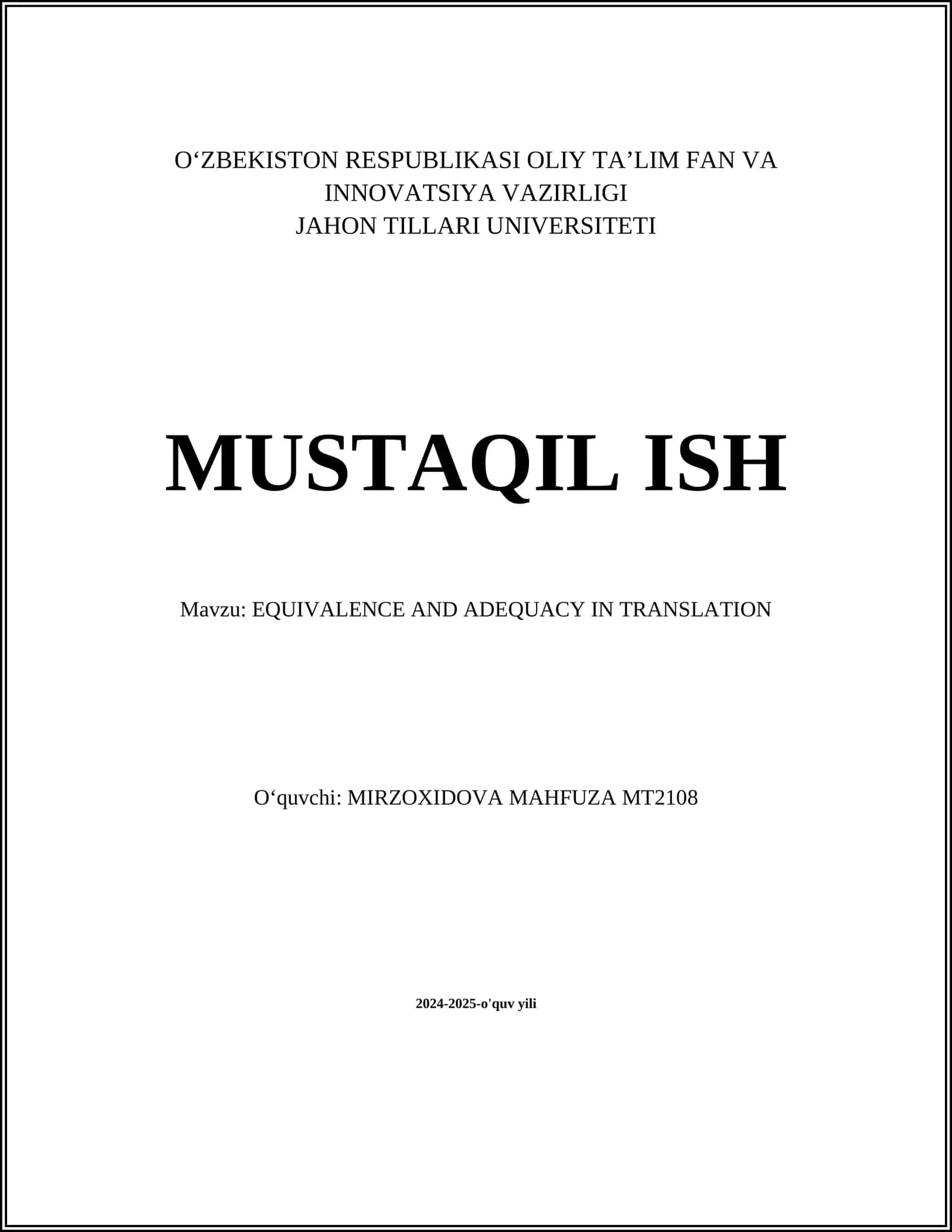 EQUIVALENCE AND ADEQUACY IN TRANSLATION