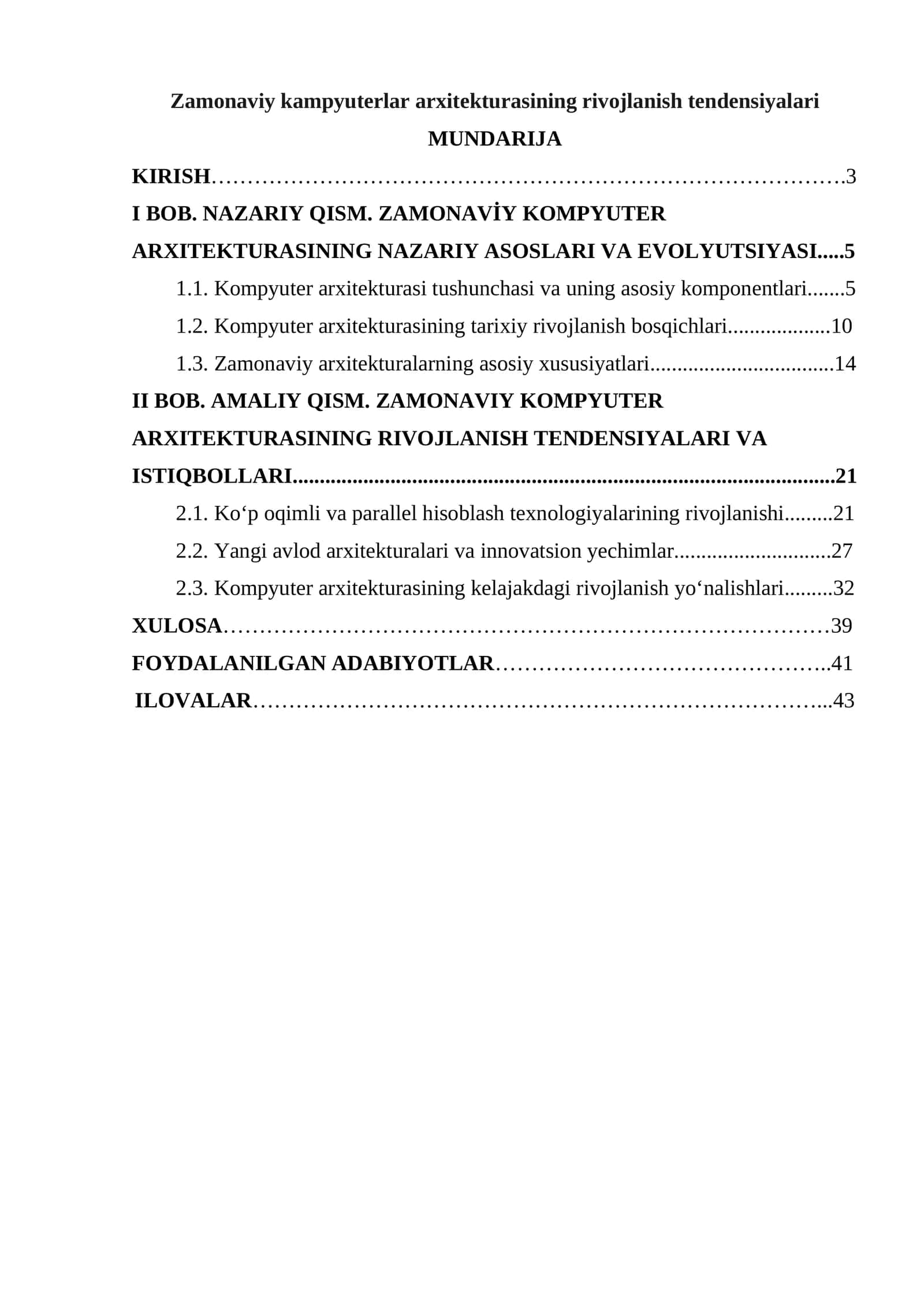 Zamonaviy kampyuterlar arxitekturasining rivojlanish tendensiyalari