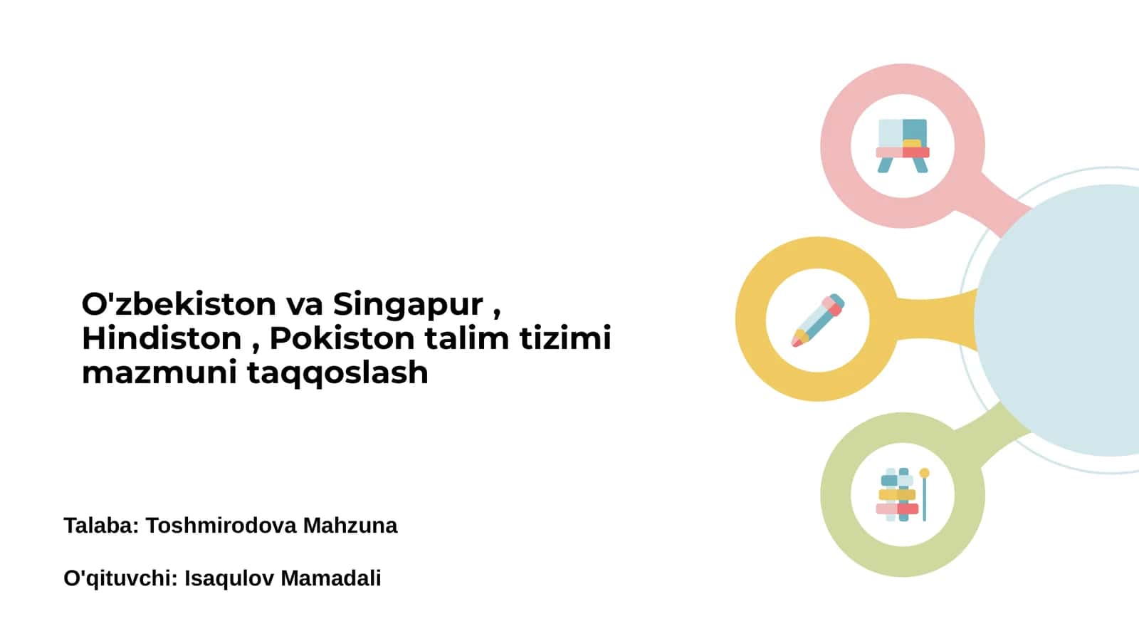 O'zbekiston va Singapur, Hindiston, Pokiston talim tizimi mazmuni taqqoslash