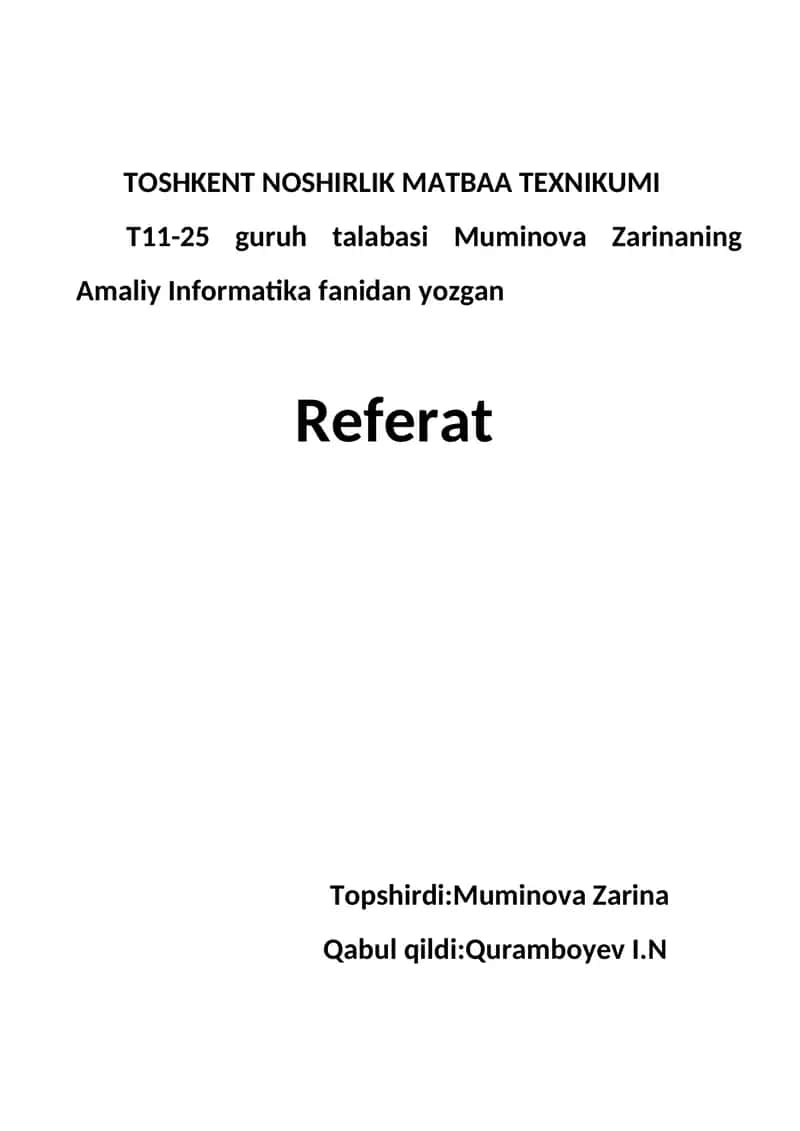 Amaliy Informatika Referati