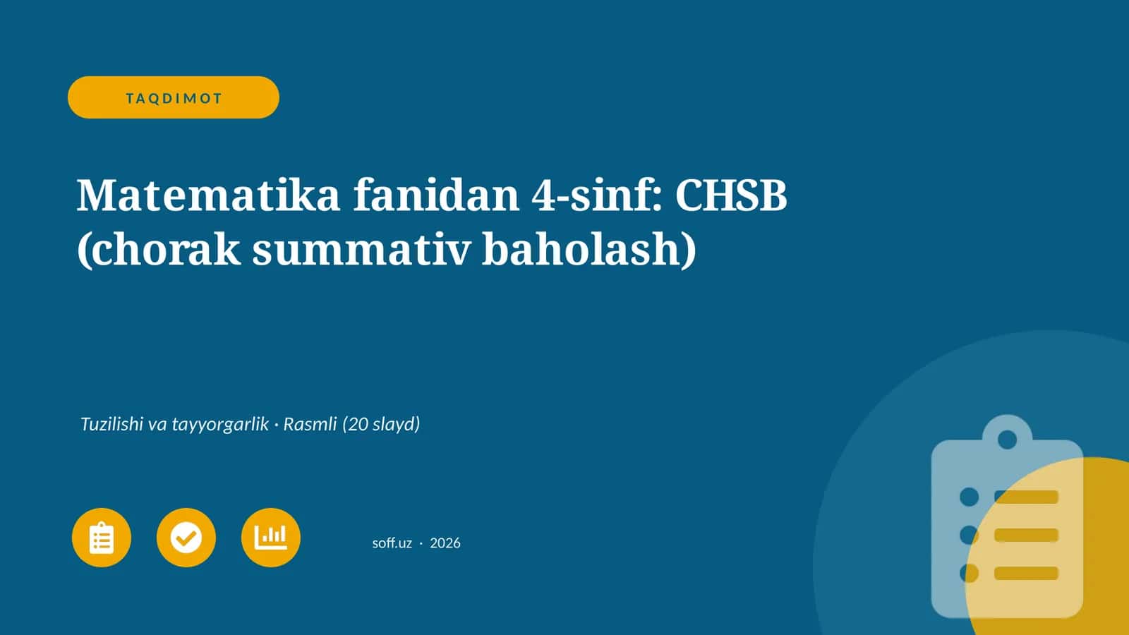Matematika fanidan 4-sinf: CHSB (chorak summativ baholash)