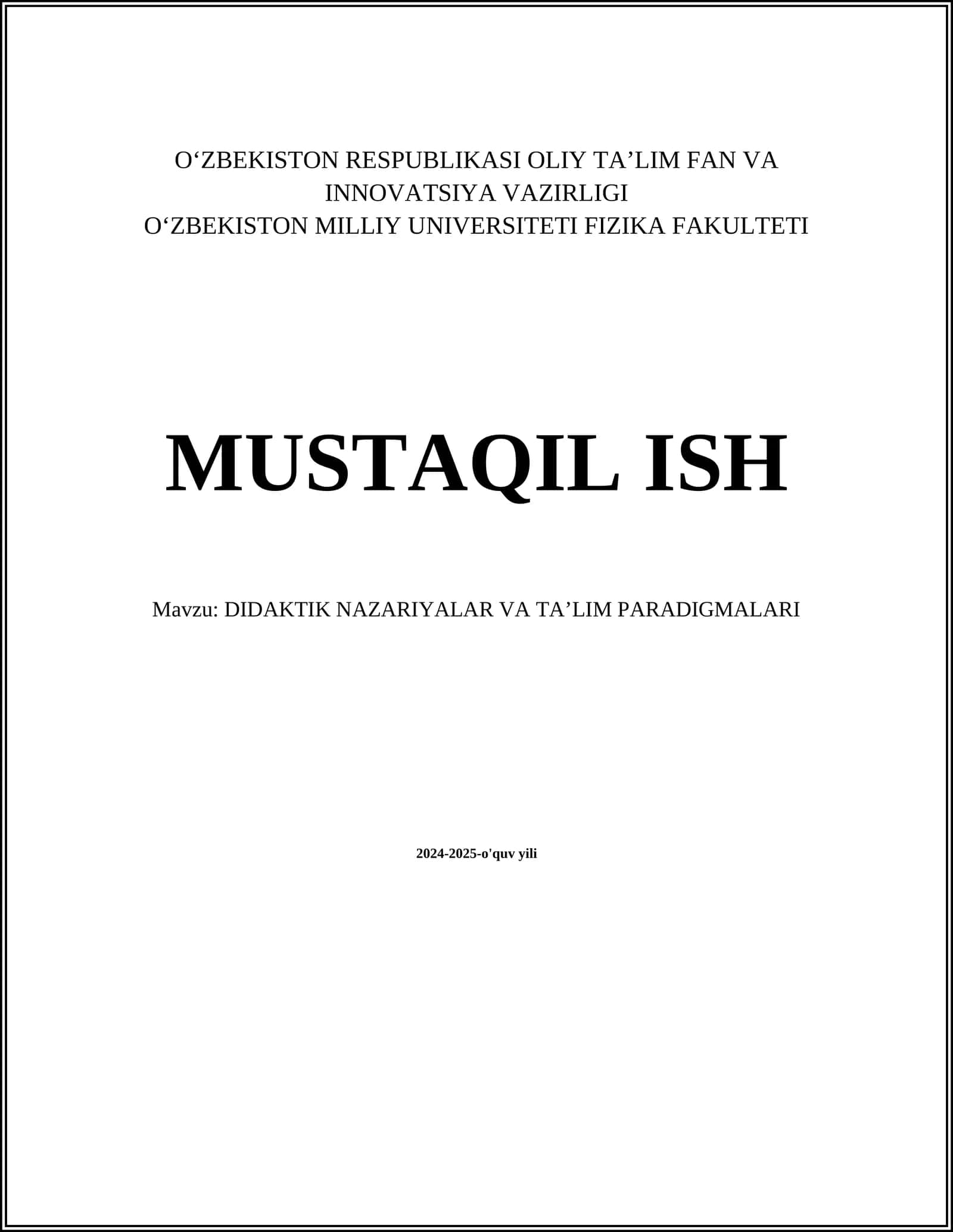 DIDAKTIK NAZARIYALAR VA TA’LIM PARADIGMALARI