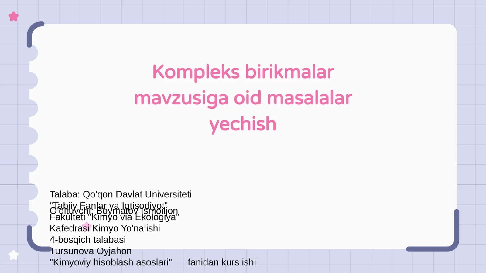 Kompleks birikmalar mavzusiga oid masalalar yechish