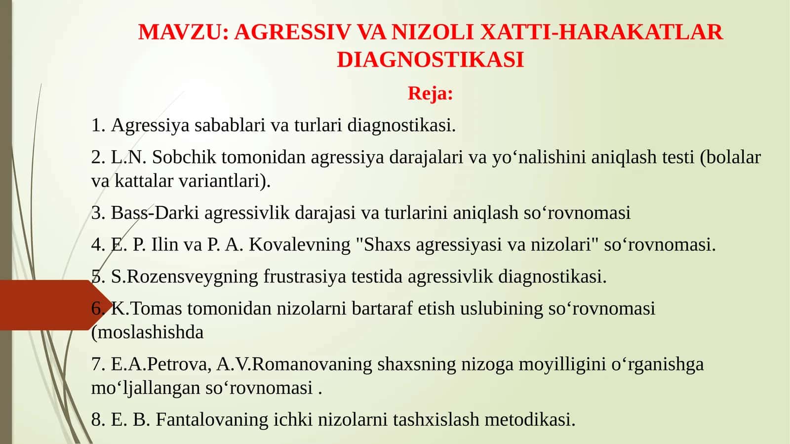 AGRESSIV VA NIZOLI XATTI-HARAKATLAR DIAGNOSTIKASI