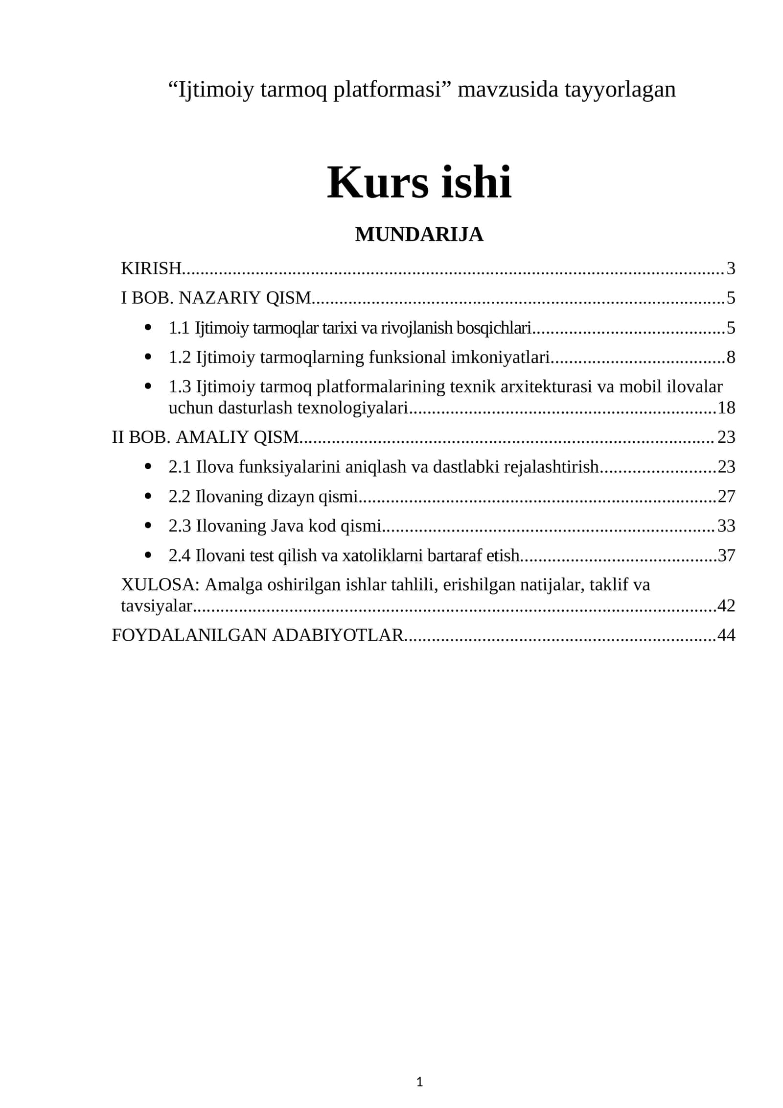 Ijtimoiy tarmoq platformasi kursi