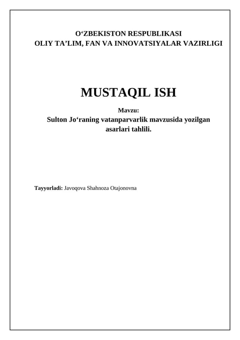 Sulton Joʻra ijodida vatanparvarlik gʻoyalari