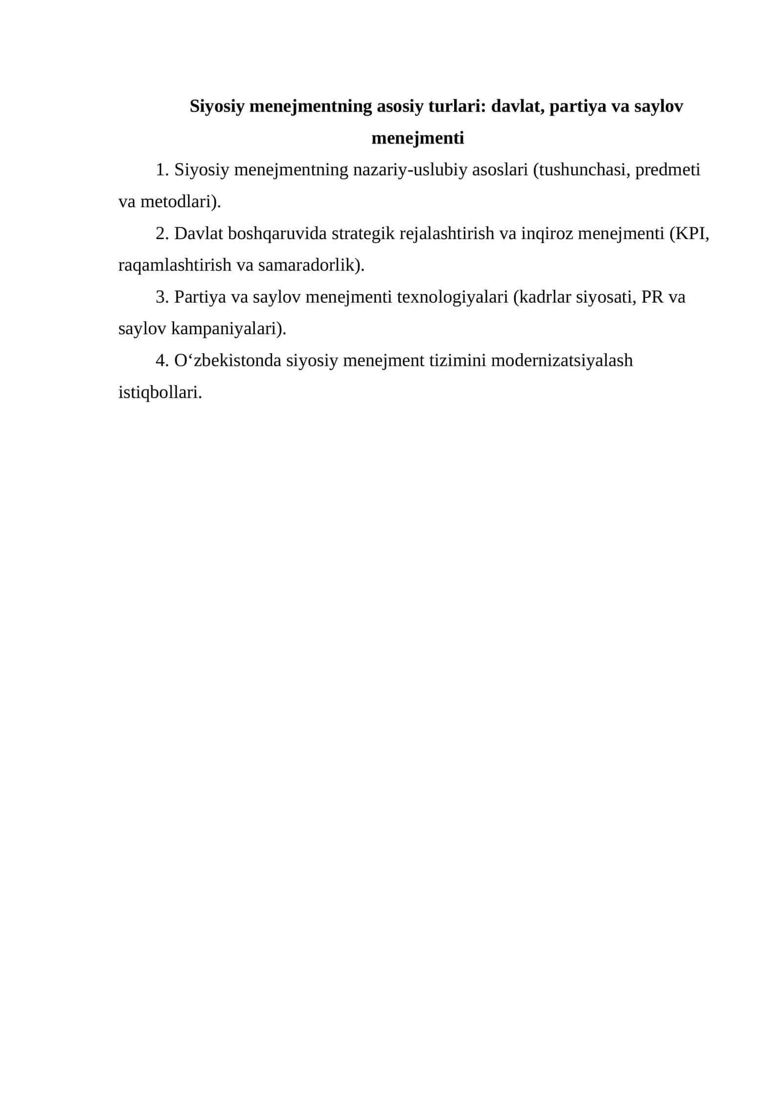 Siyosiy menejmentning asosiy turlari: davlat, partiya va saylov menejmenti