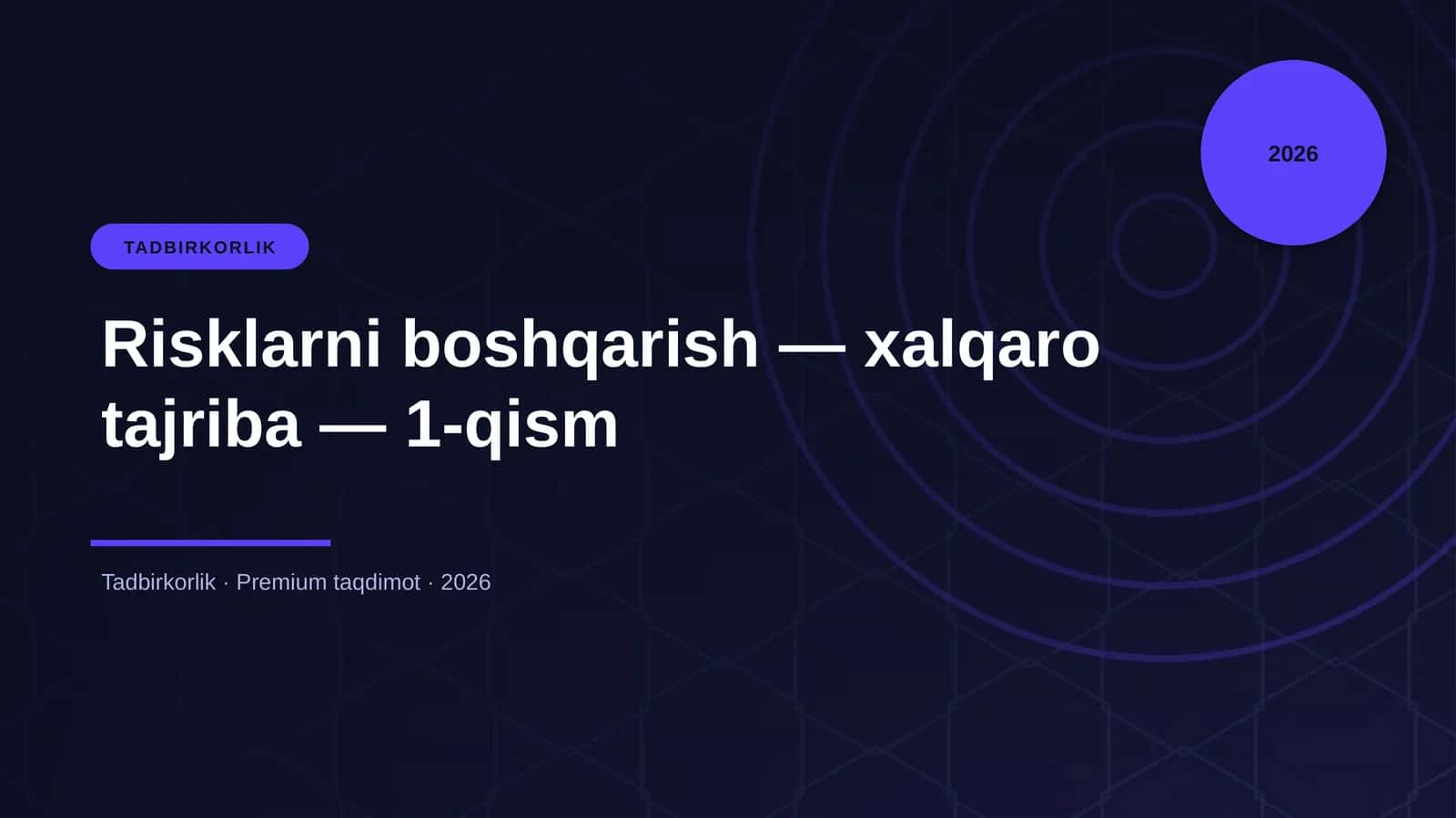 Risklarni boshqarish — xalqaro tajriba — 1-qism