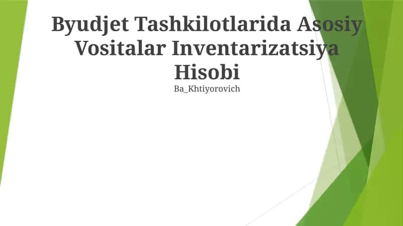 Buxgalteriya hisobi standarti: Byudjet Tashkilotlarida Asosiy Vositalar Inventarizatsiya Hisobi