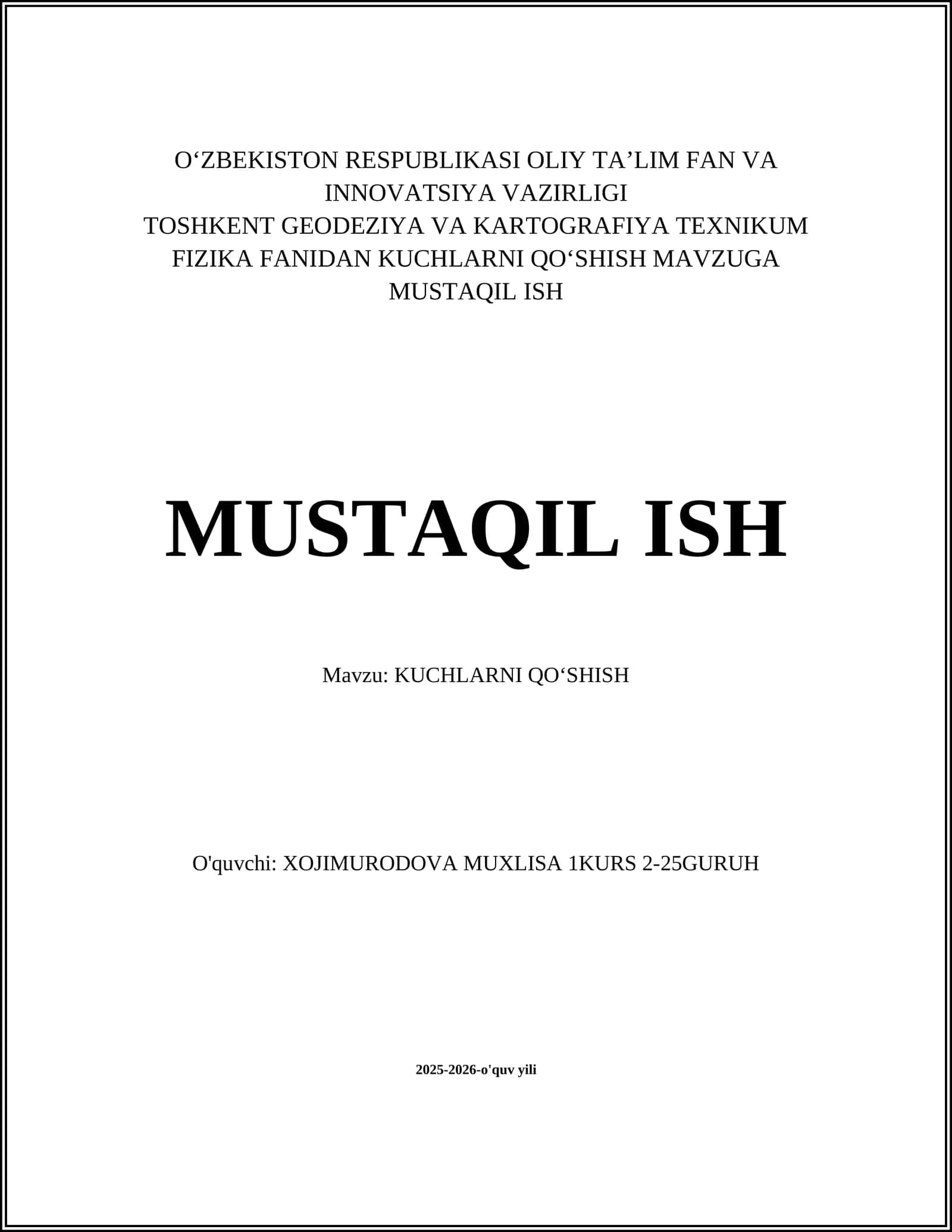 KUCHLARNI QO‘SHISH