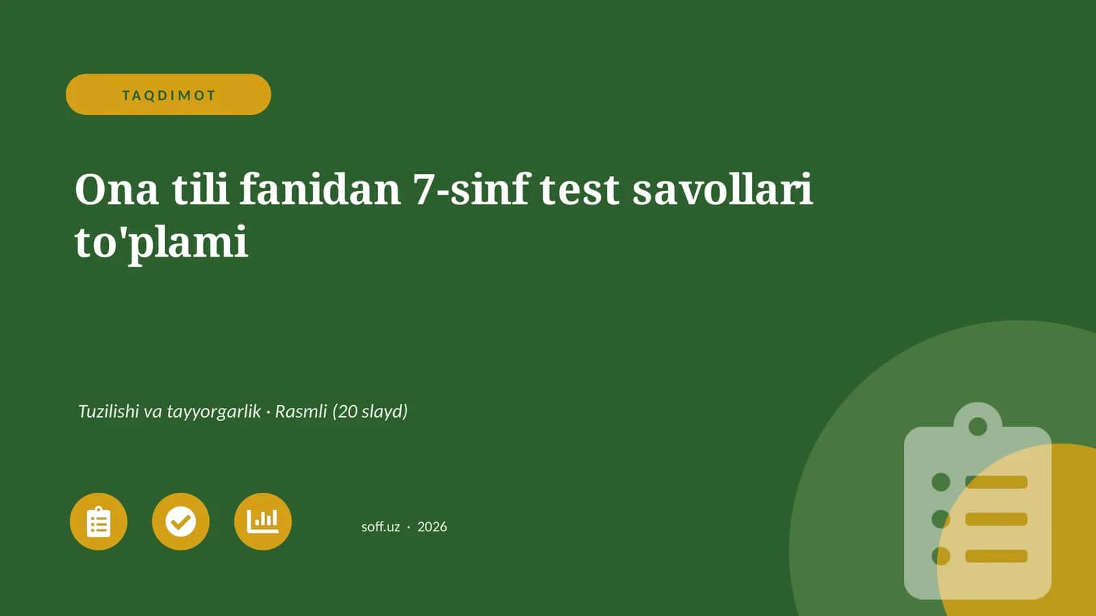 Ona tili fanidan 7-sinf test savollari to'plami
