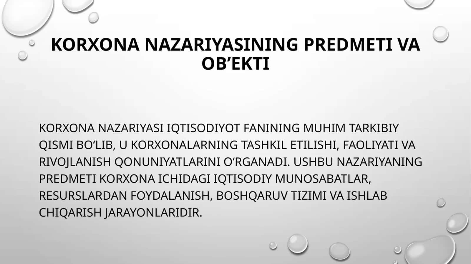 Korxona nazariyasining predmeti va ob’ekti