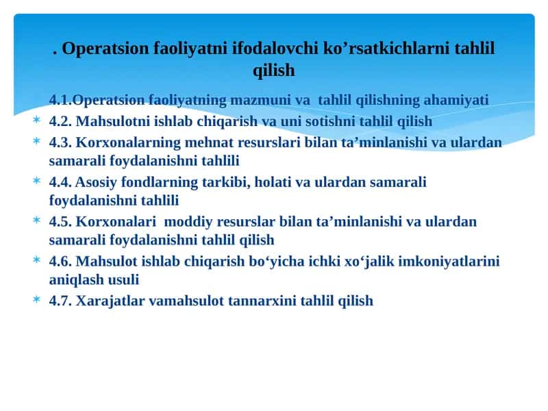 Mahsulotni ishlab chiqarish va uni sotishni tahlil qilish
