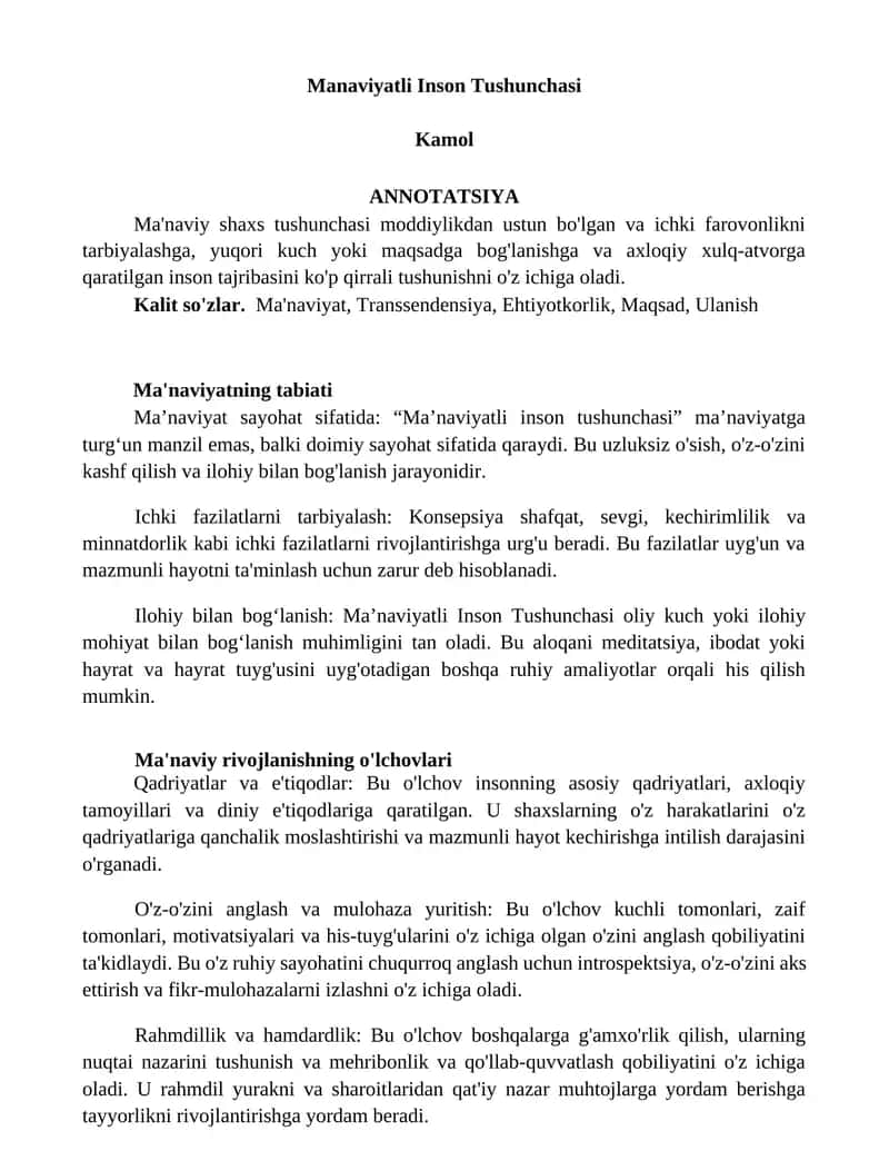 Ma'naviyatli Inson Tushunchasi