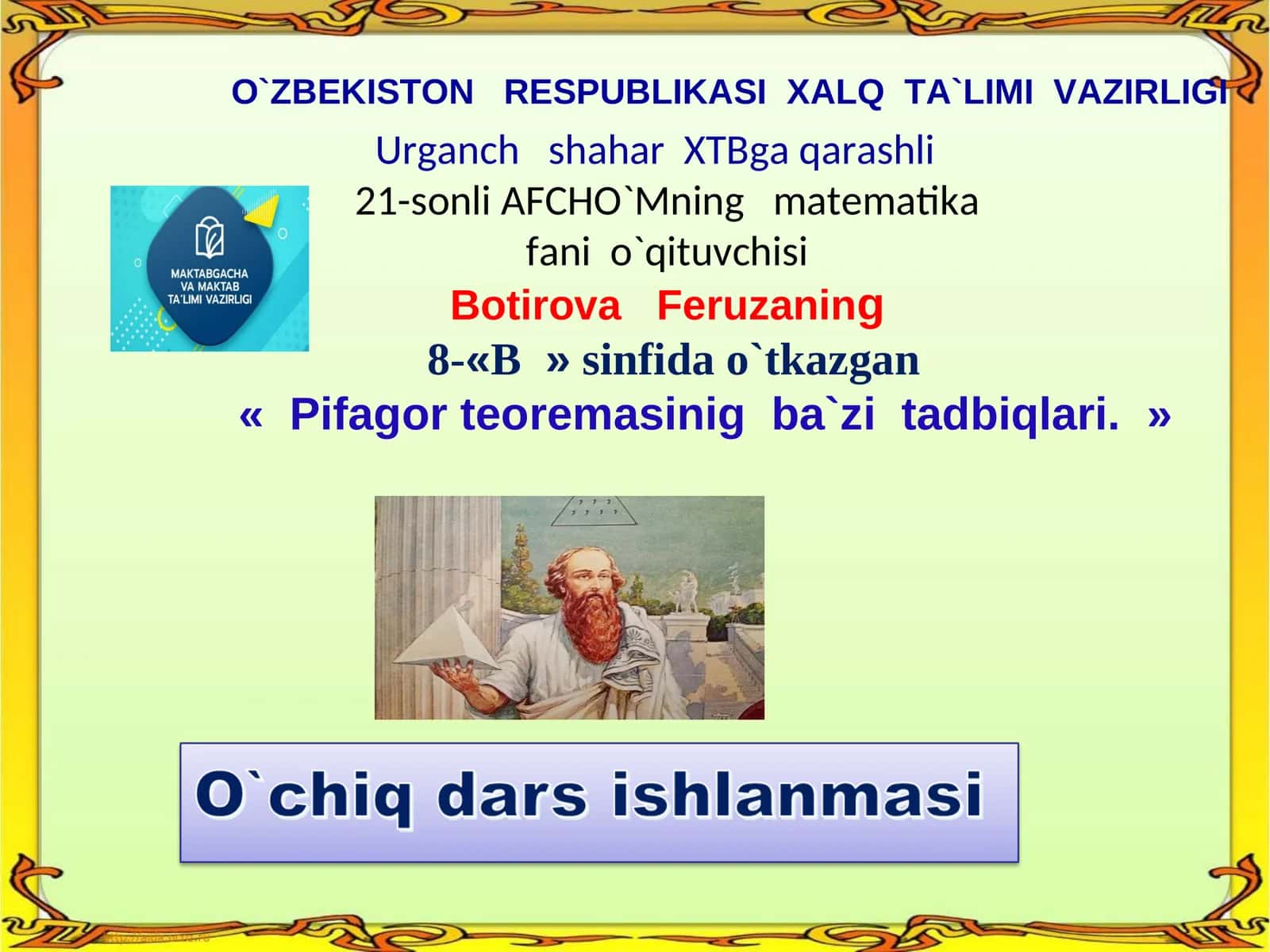 PIFAGOR TEOREMASINING BA’ZI TADBIQLARI