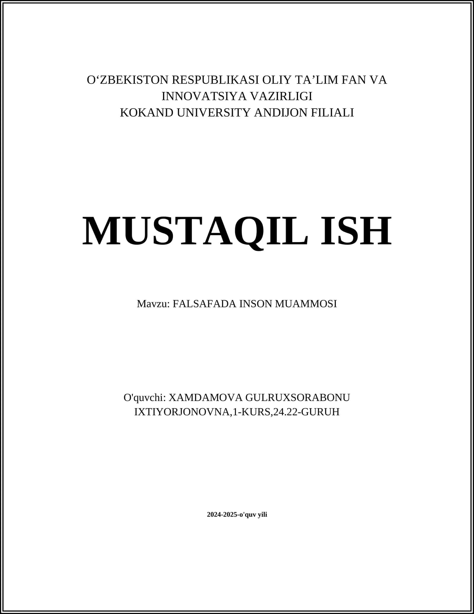 FALSAFADA INSON MUAMMOSI
