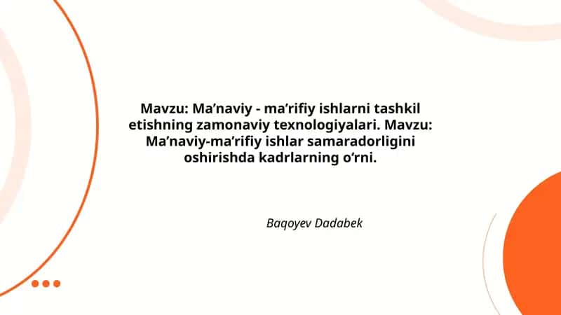 Ma’naviy - ma’rifiy ishlar