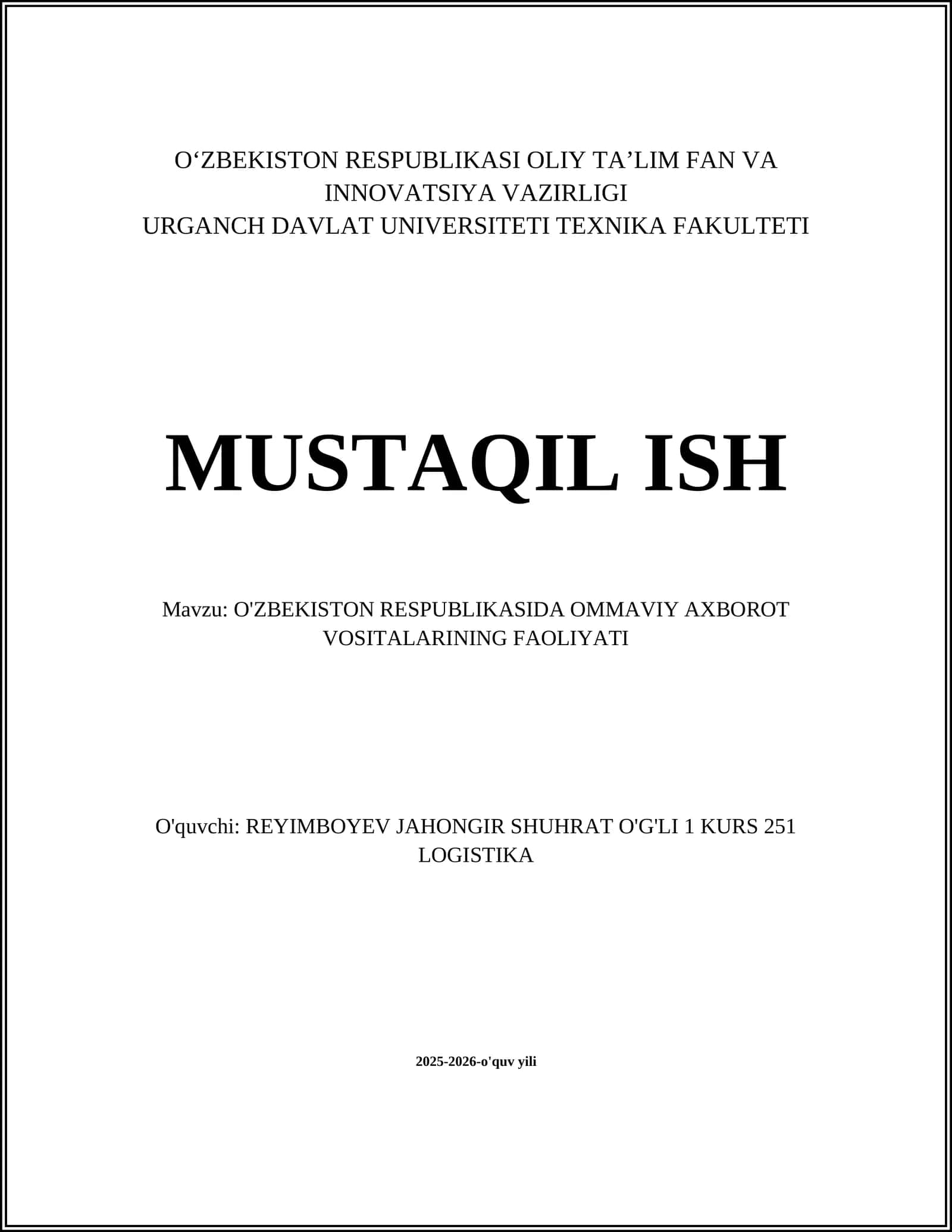 O'ZBEKISTON RESPUBLIKASIDA OMMAVIY AXBOROT VOSITALARINING FAOLIYATI