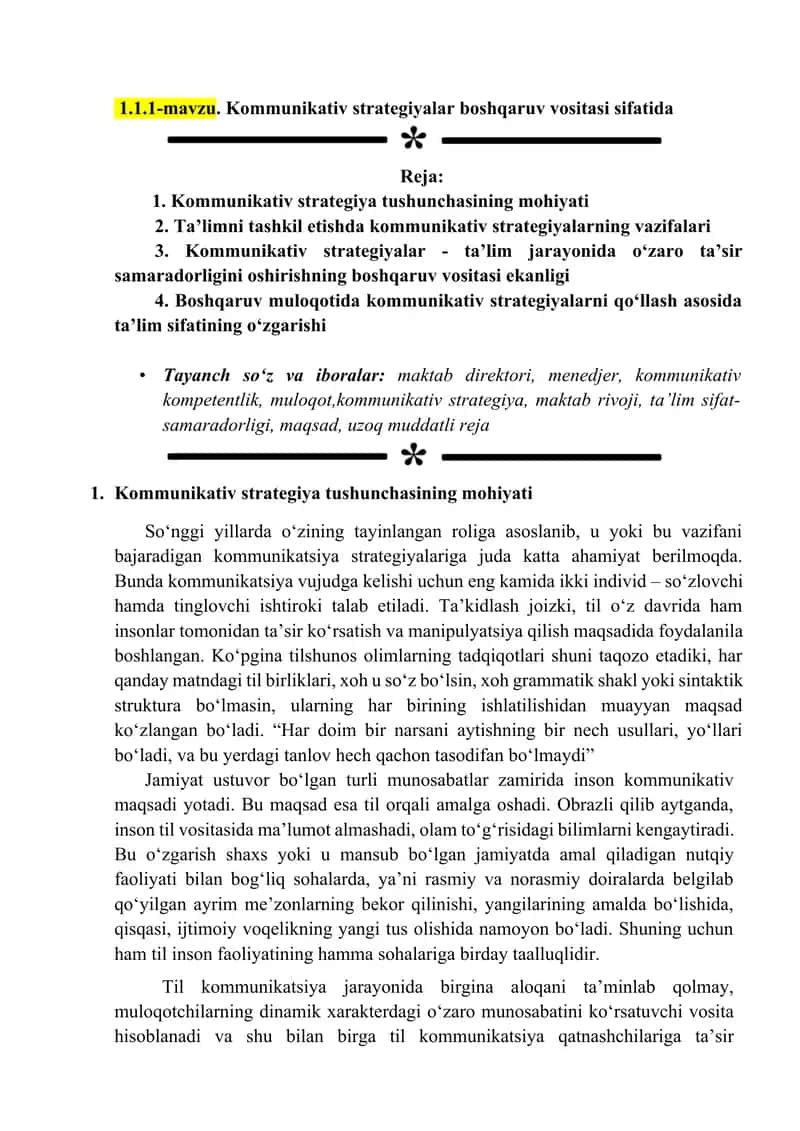Kommunikativ strategiyalar boshqaruv vositasi sifatida
