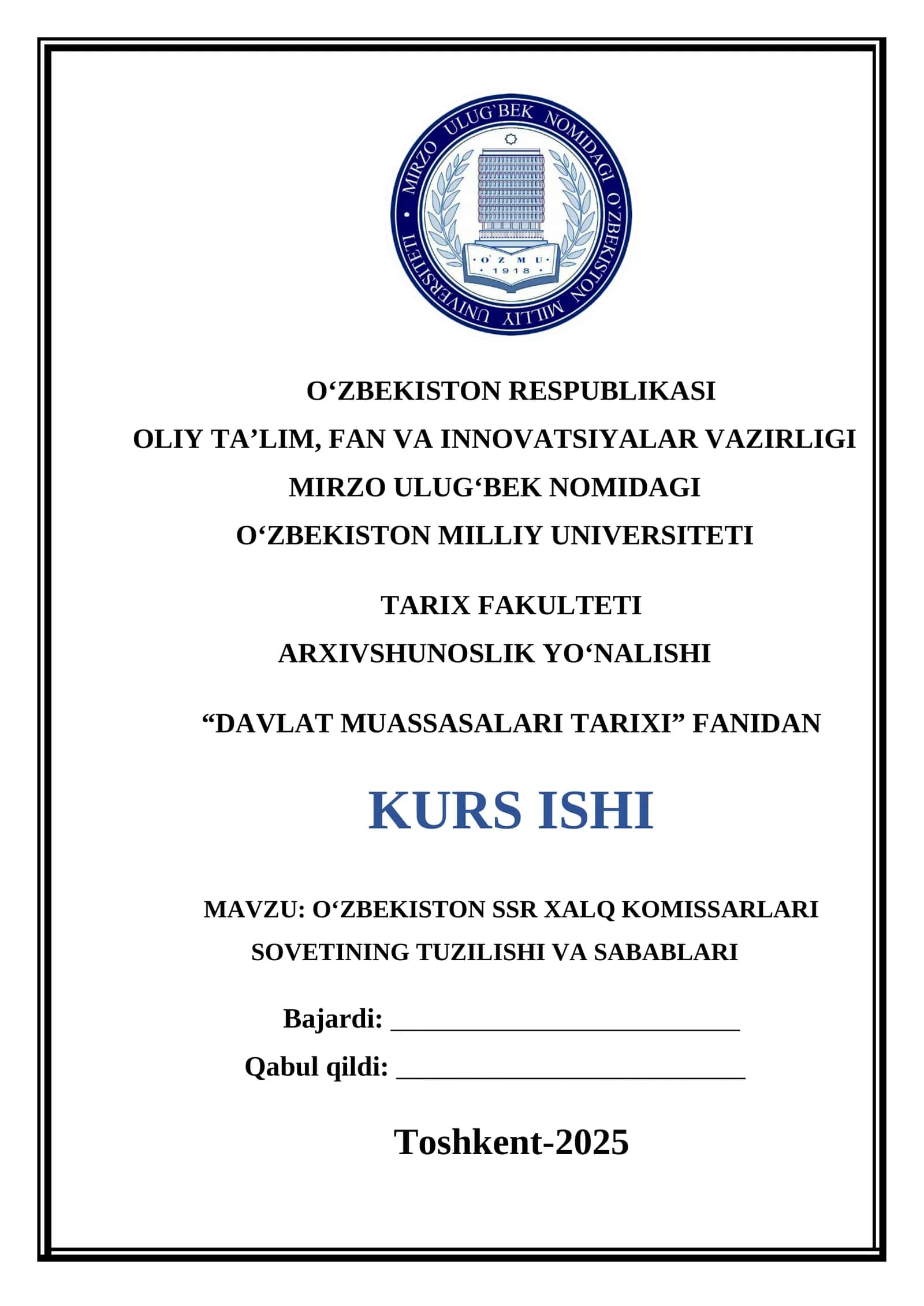 O‘ZBEKISTON SSR XALQ KOMISSARLARI SOVETINING TUZILISHI VA SABABLARI