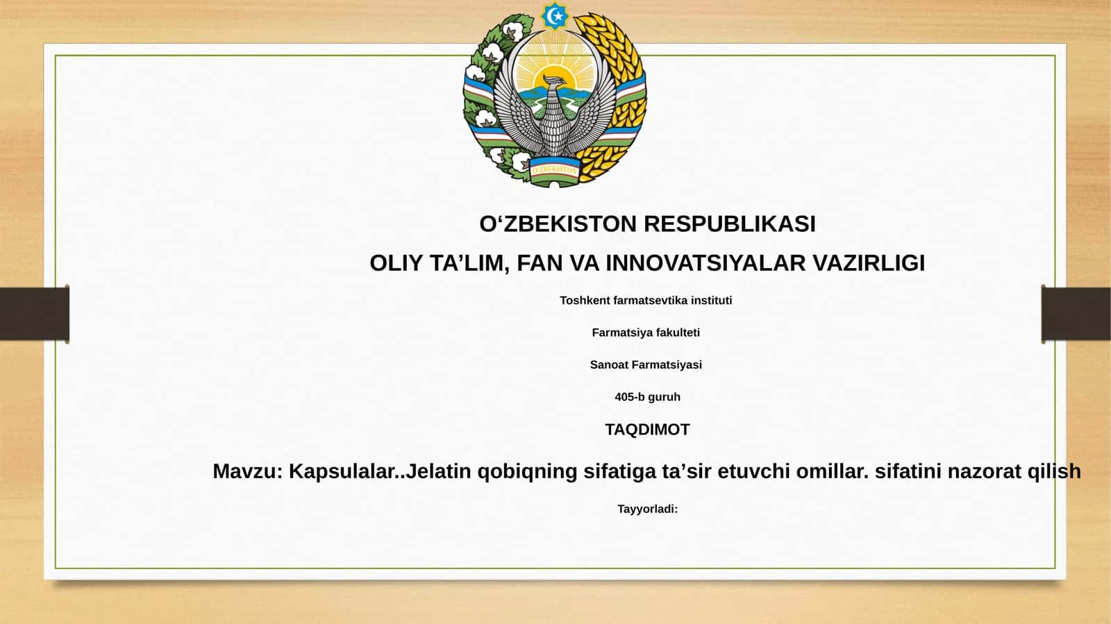 Kapsulalar..Jelatin qobig'ining sifatiga ta'sir etuvchi omillar. sifatinin nazorat qilish