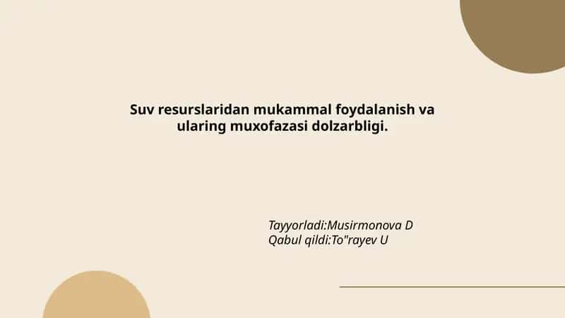 Suv resurslaridan foydalanish texnologiyalari