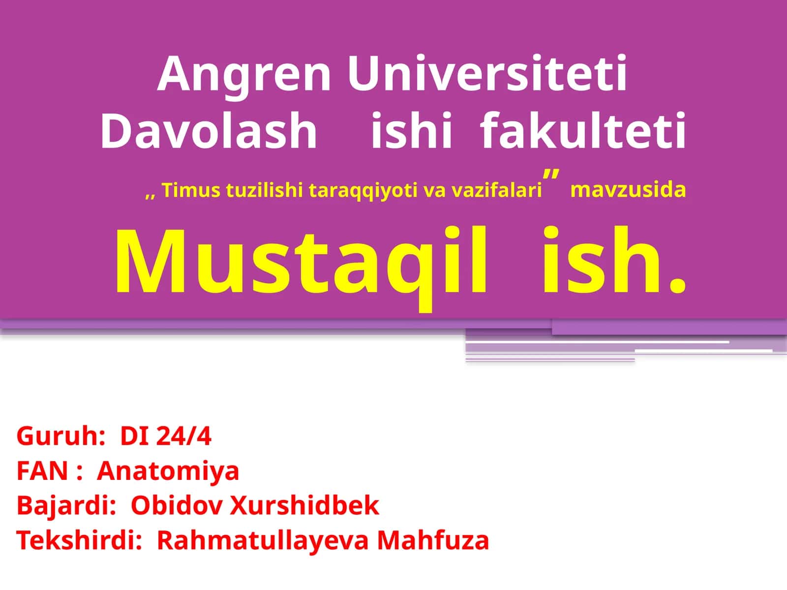 Timus tuzilishi taraqqiyoti va vazifalari