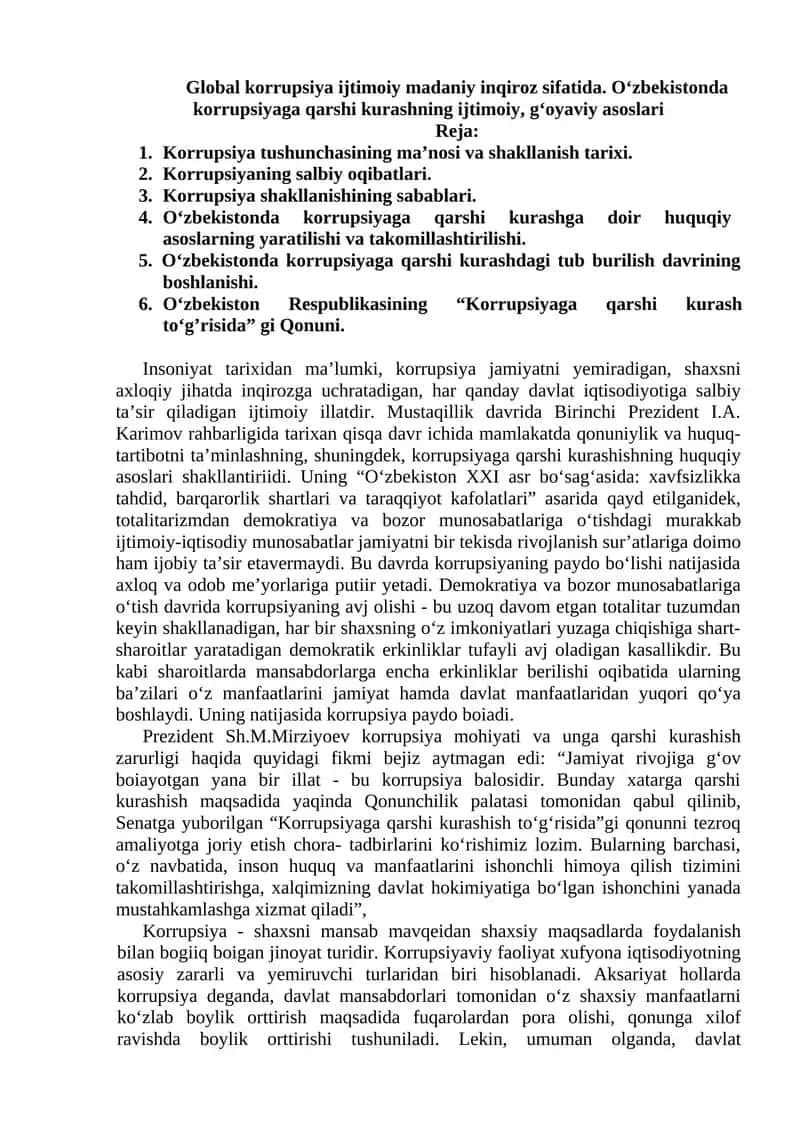 Korrupsiya va uning turlari
