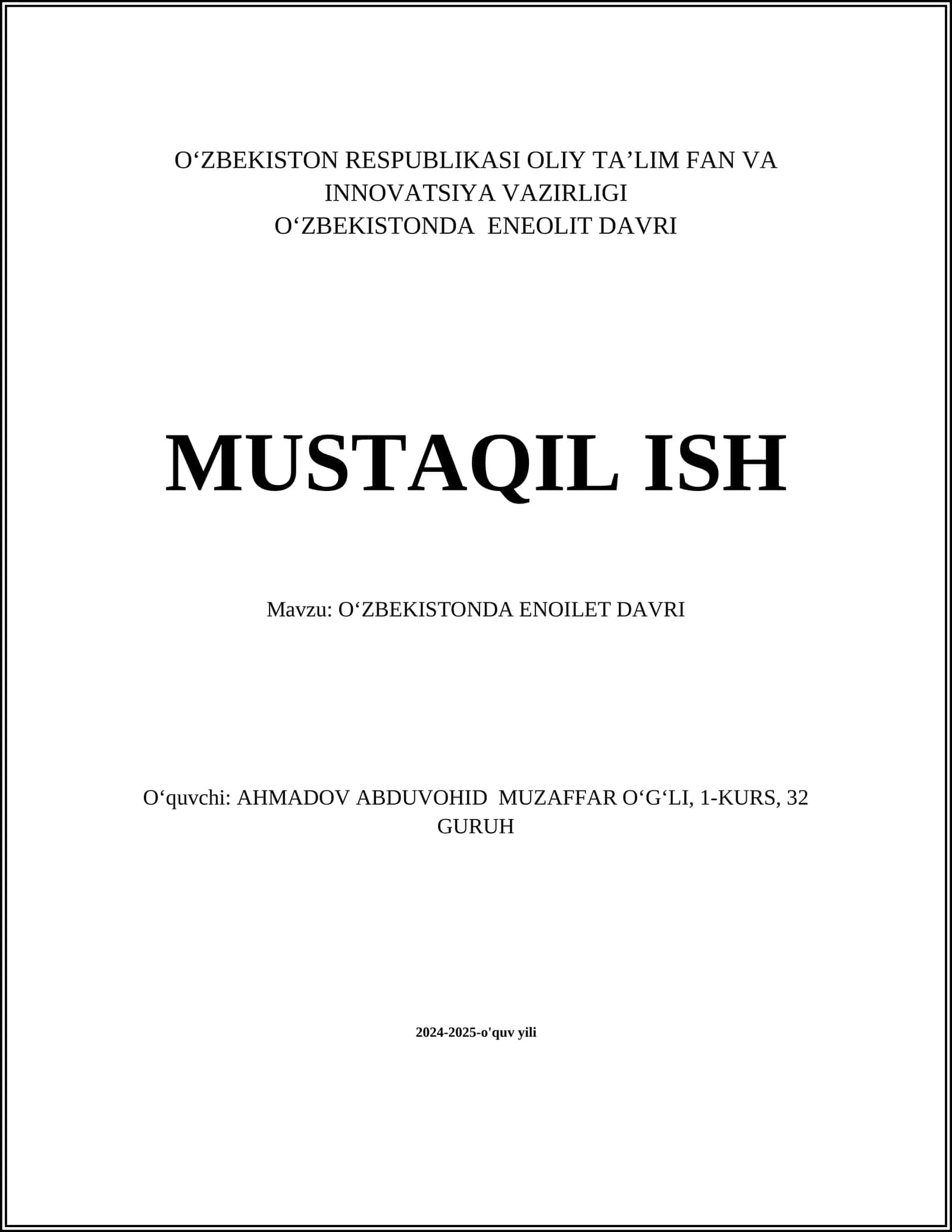 O‘ZBEKISTONDA ENEOLIT DAVRI