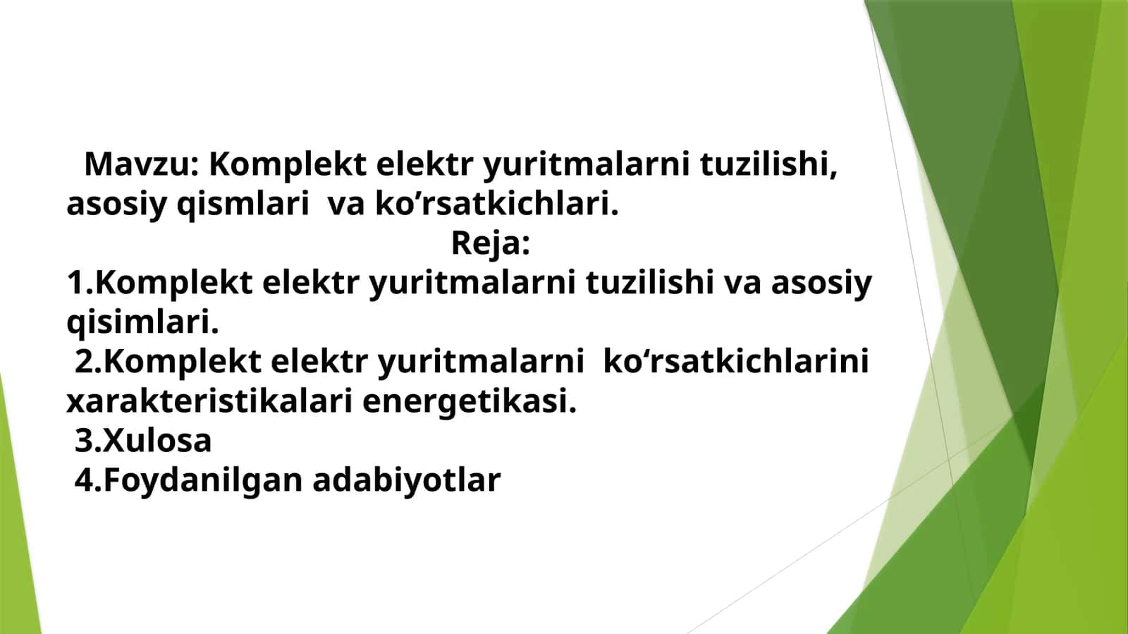 Komplekt elektr yuritmalarni tuzilishi, asosiy qismlari va ko’rsatkichlari