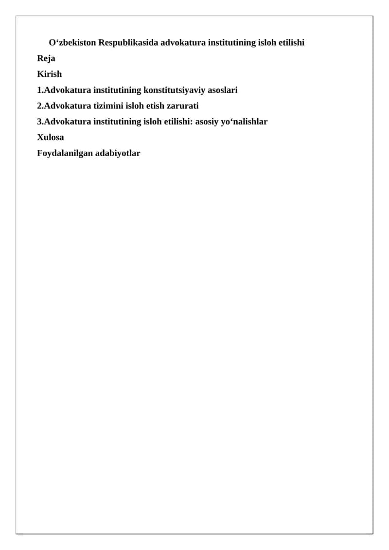 Advokatura institutining isloh etilishi