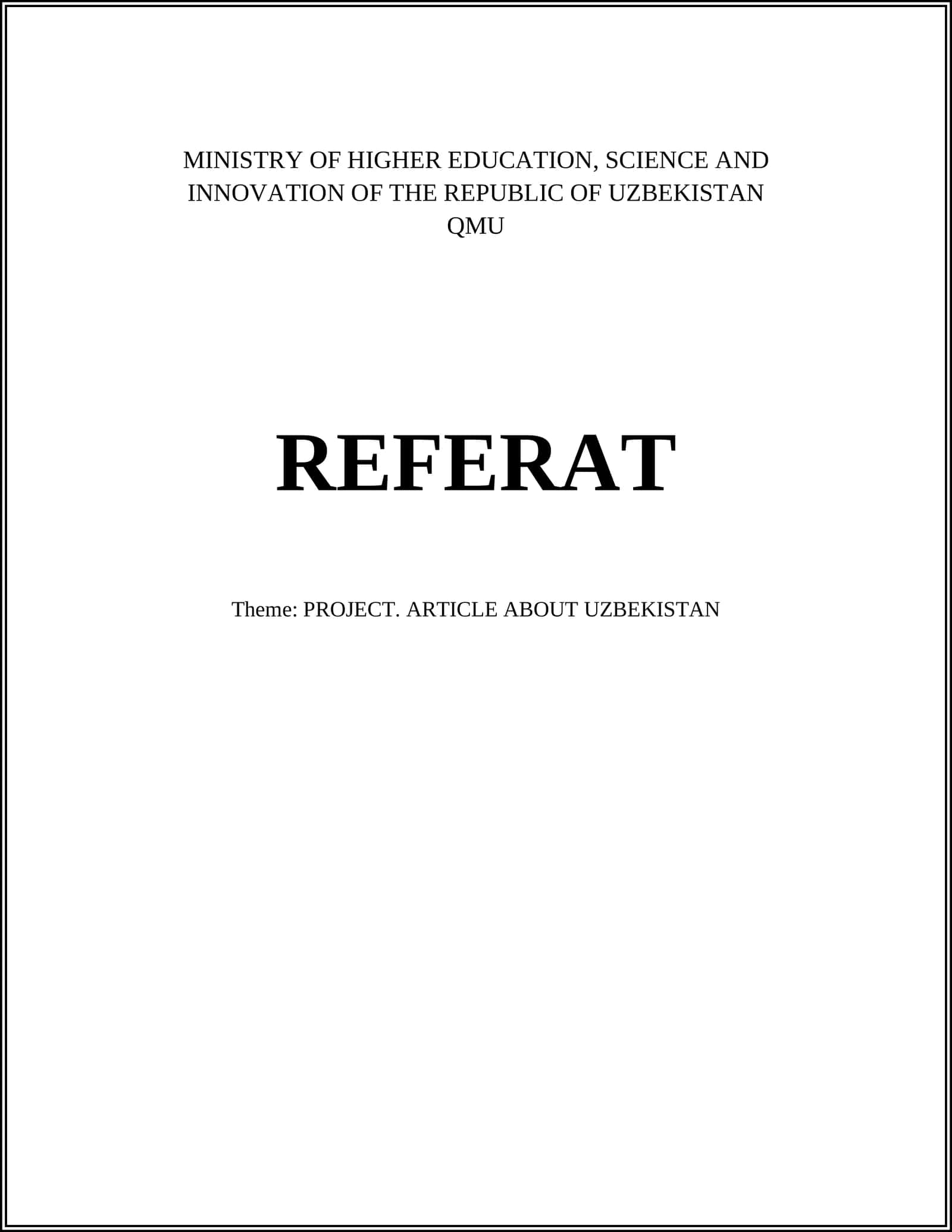 PROJECT. ARTICLE ABOUT UZBEKISTAN