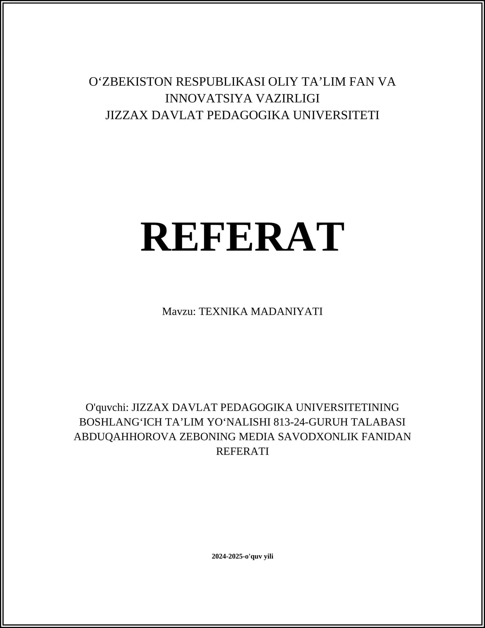 TEXNIKA MADANIYATI