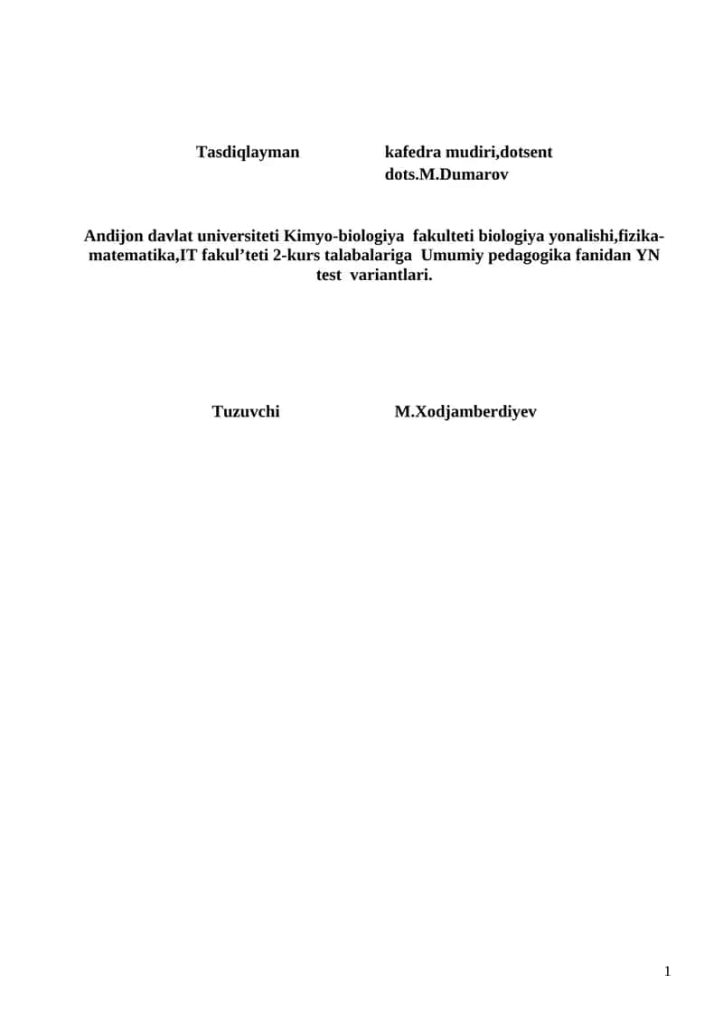 test umumiy pedagogika