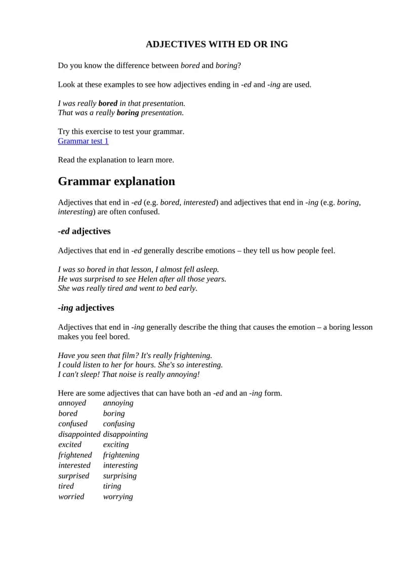 ADJECTIVES WITH ED OR ING